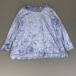 Isaac Mizrahi LIVE! Top Women's 1X Blue Crushed Velvet Long Sleeve Scalloped Hem